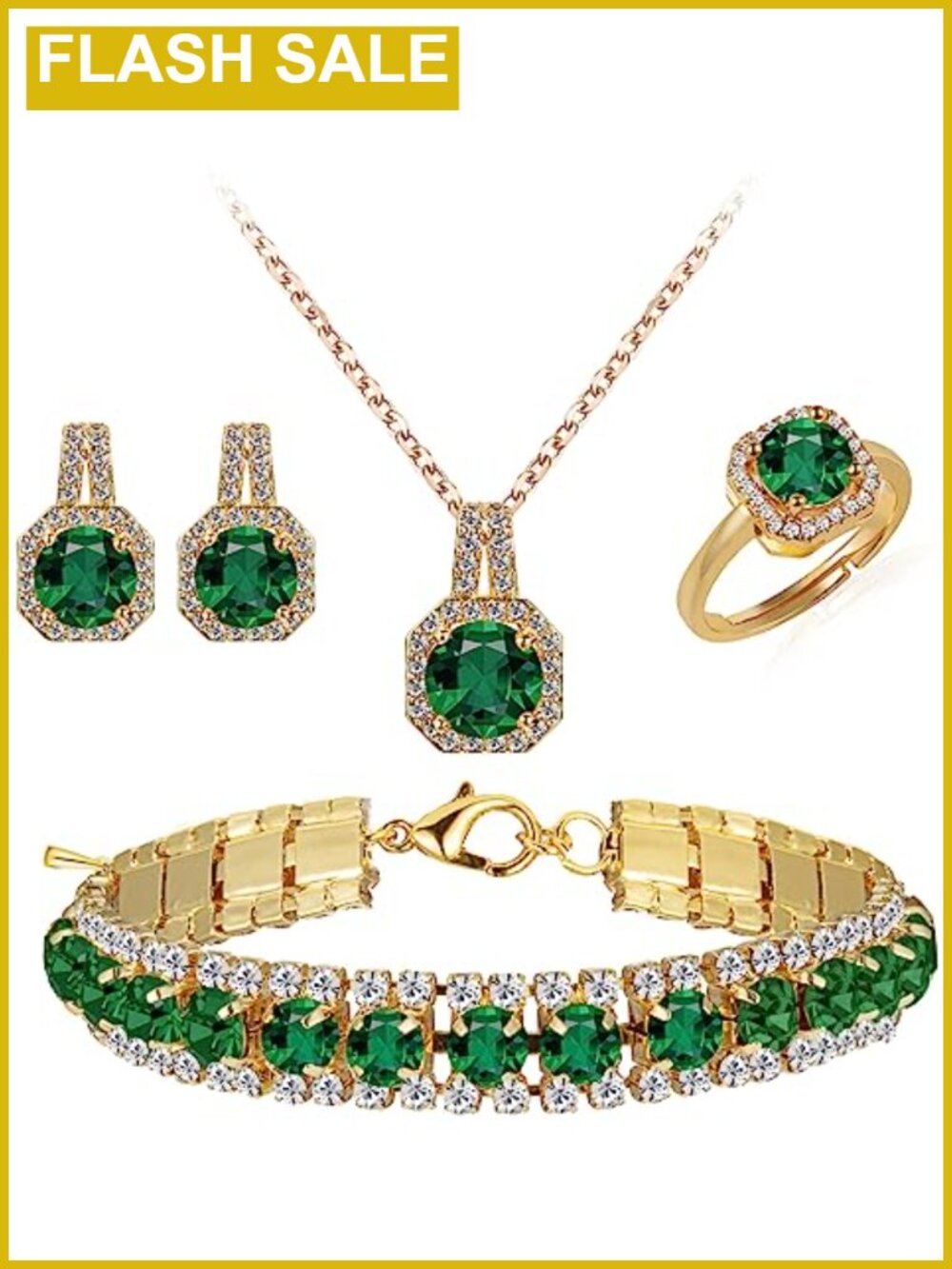 Paxuan 4pc Gold Plated Stainless Steel Cubic Zirconia Jewelry Set Wedding Bridal